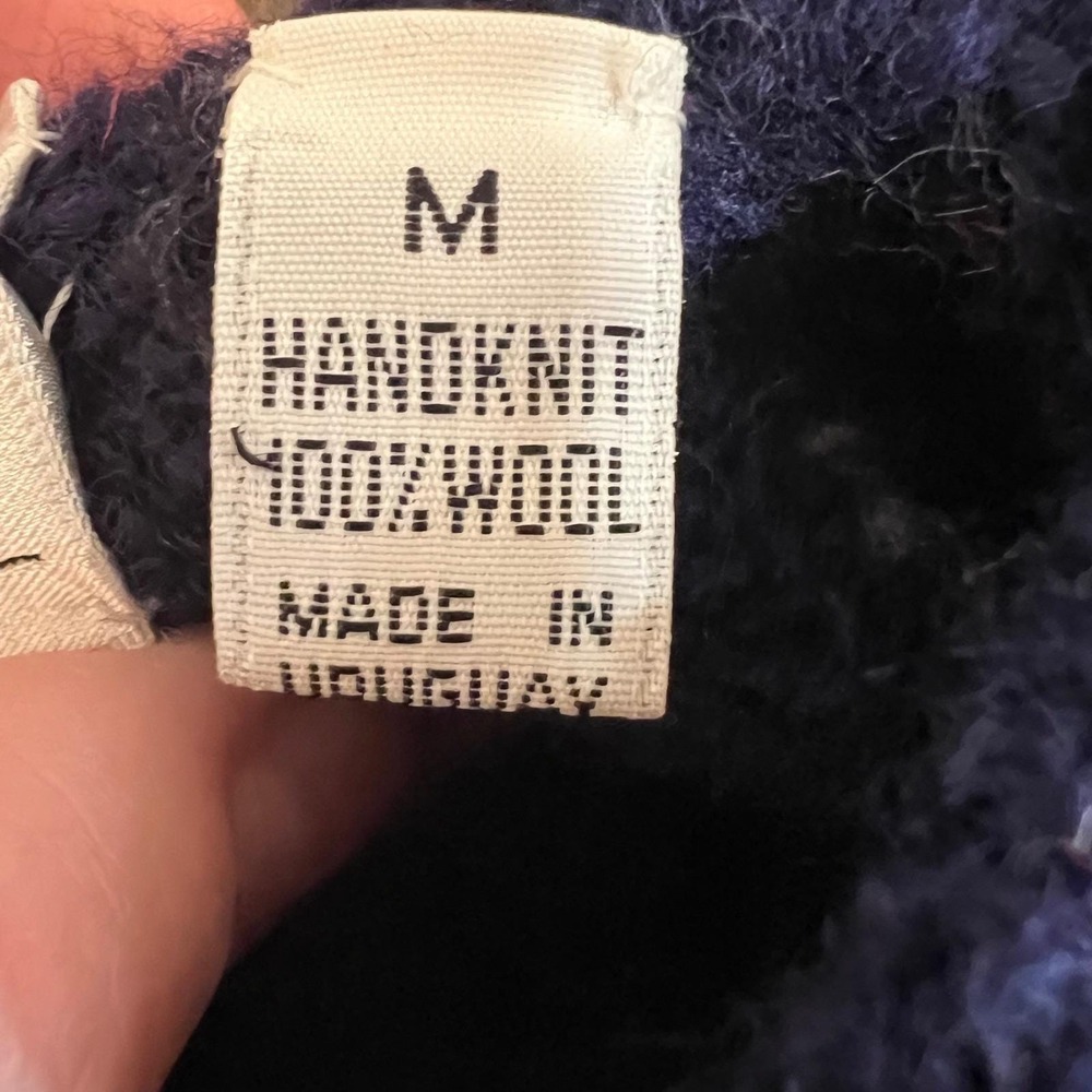 Vintage Apparenza Navy Blue 100% Wool Handknit Moon Star Celestial Sweater M - Picture 7 of 9